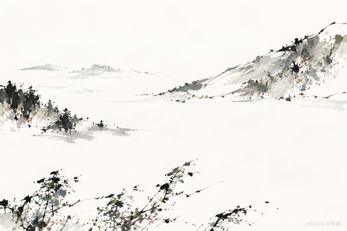 雾山与远山：风景照片转水墨画照片转水墨画网站生成结果